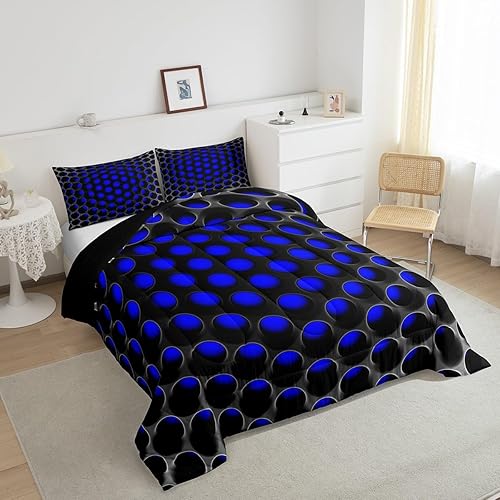Miniatura 4 de Erosebridal Juego de ropa de cama para niños, color negro, azul, tamaño King, edredón geométrico 3D para niños, adolescentes y hombres, abstracto,