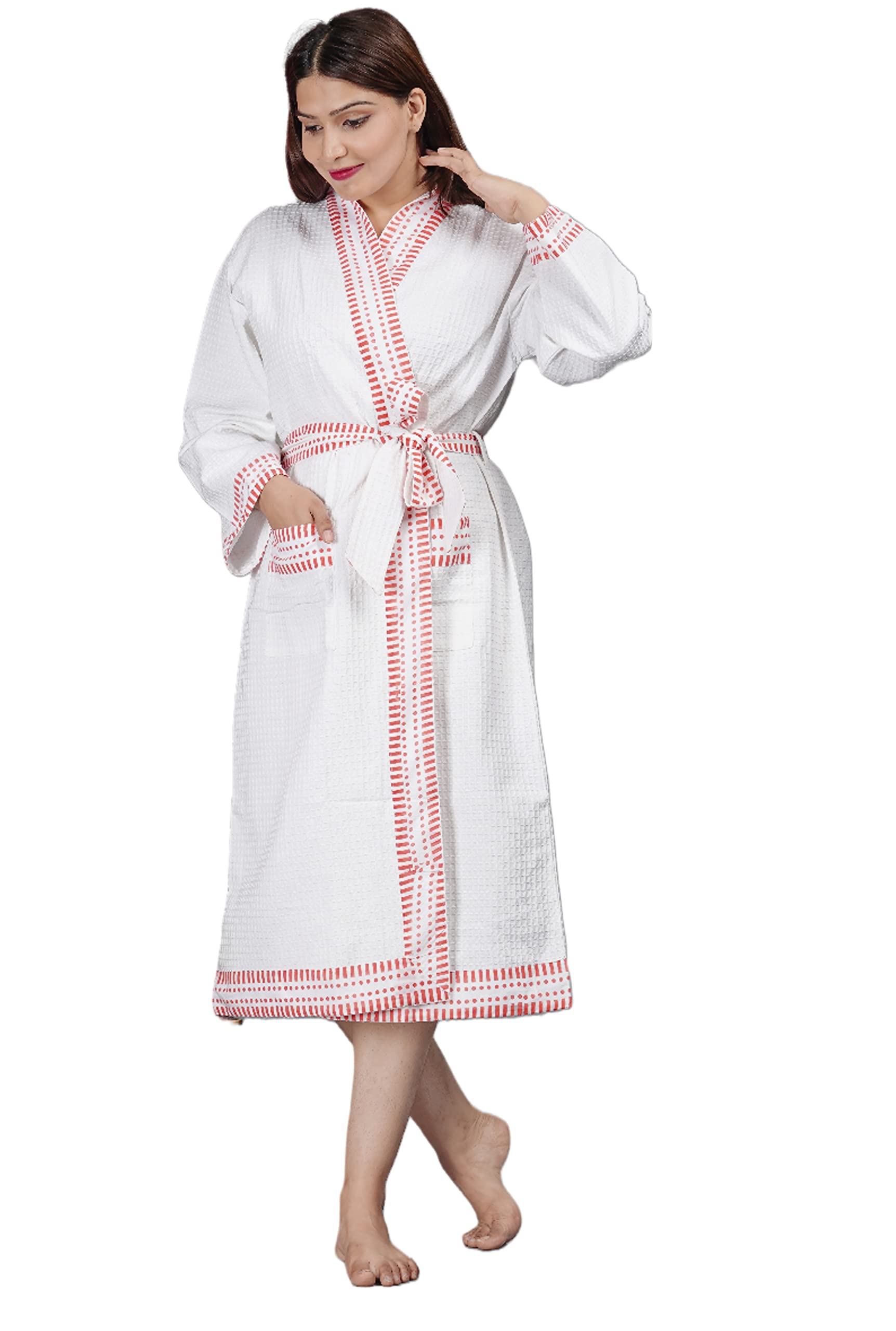 INDACORIFY Peignoir de bain imprimé à la main en coton gaufré pour