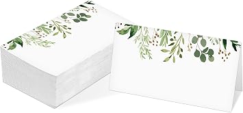 Table Place Card, Watercolor Greenery Themed Tent Style Cards, Pack of 25 Half-Fold Reception Place Cards, Perfect for Wedding, Bridal & Baby Shower, Party, Birthday, Banquet and Special Events A31