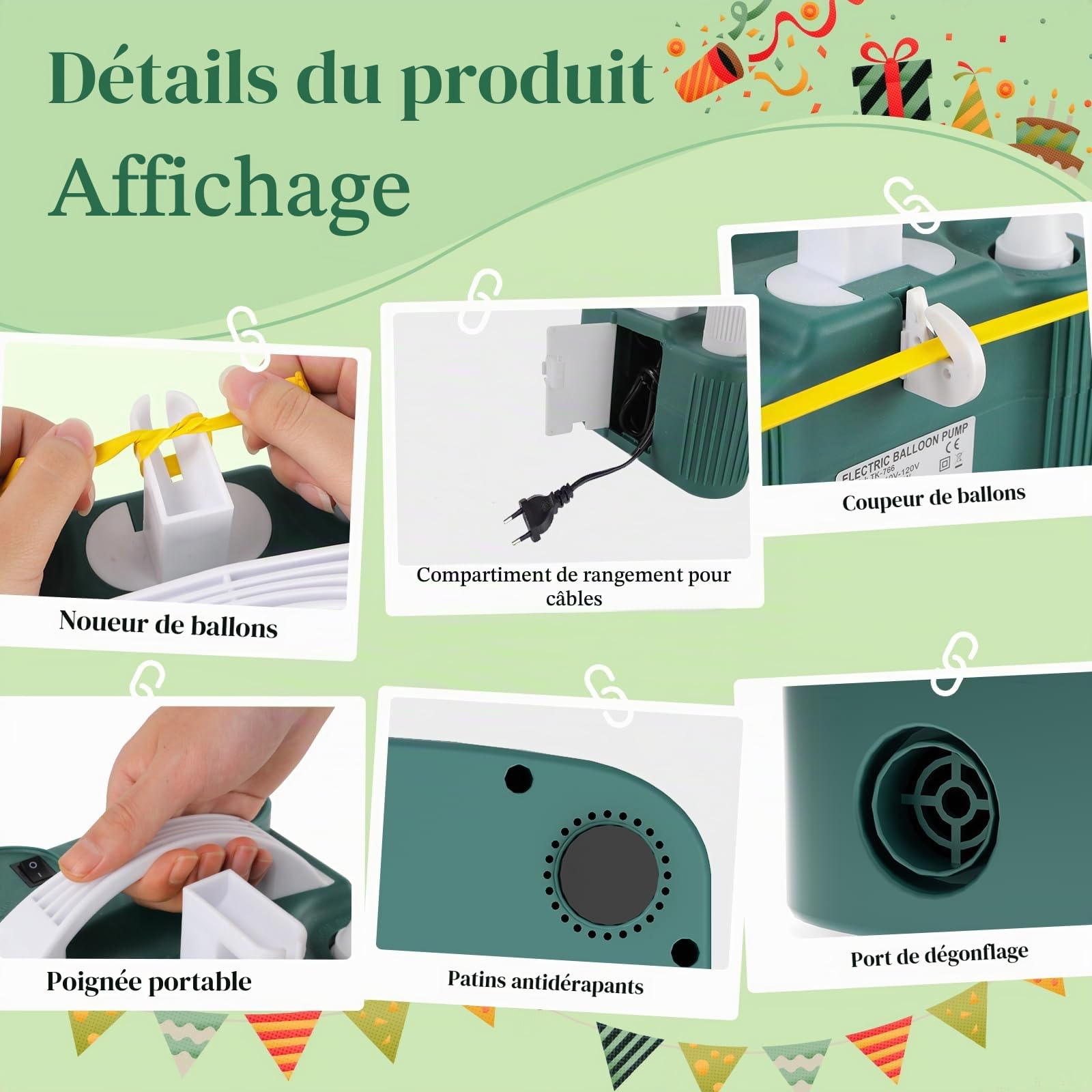 PlusFive Pompe à Ballons Électrique 4-en-1, Pompe à Air Multifonctionnelle à Double Moteur, Gonfleur Rapide & Dégonfleur pour Ballons Latex/Aluminium/260q,Balles Sportives,Matelas Gonflables,Piscines