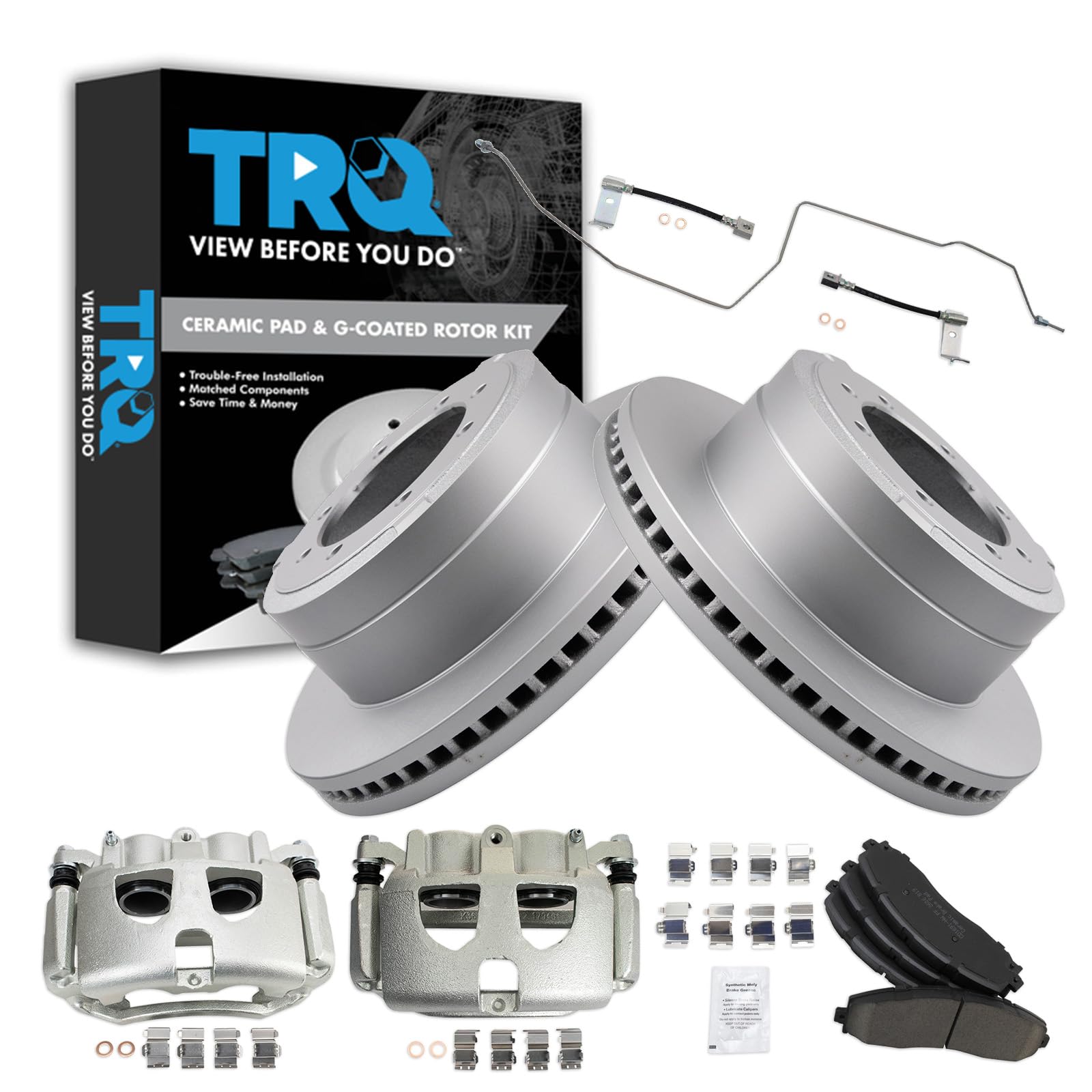 TRQ Brake Pad &amp; Rotor Kit Premium G-Coated Ceramic Compatible with 2017-2019 Ford F-350 Super Duty