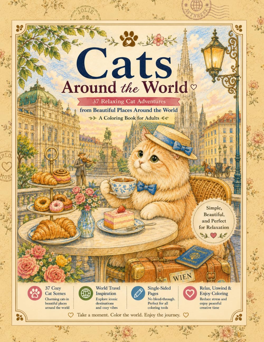 Cats Around the World Coloring Book: 37 Relaxing Cat Adventures from Beautiful Places Around the World (Purrfect Relaxation)