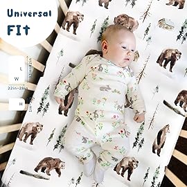 GRSSDER Stretchy Ultra Soft Jersey Knit Fitted Pack n Play Sheets Set 2 Pack, Neutral Portable/Mini Cribs Sheets, Fit Playpen Mattress Pads Safe and Snug, Jungle Bear/Rainbow for Baby