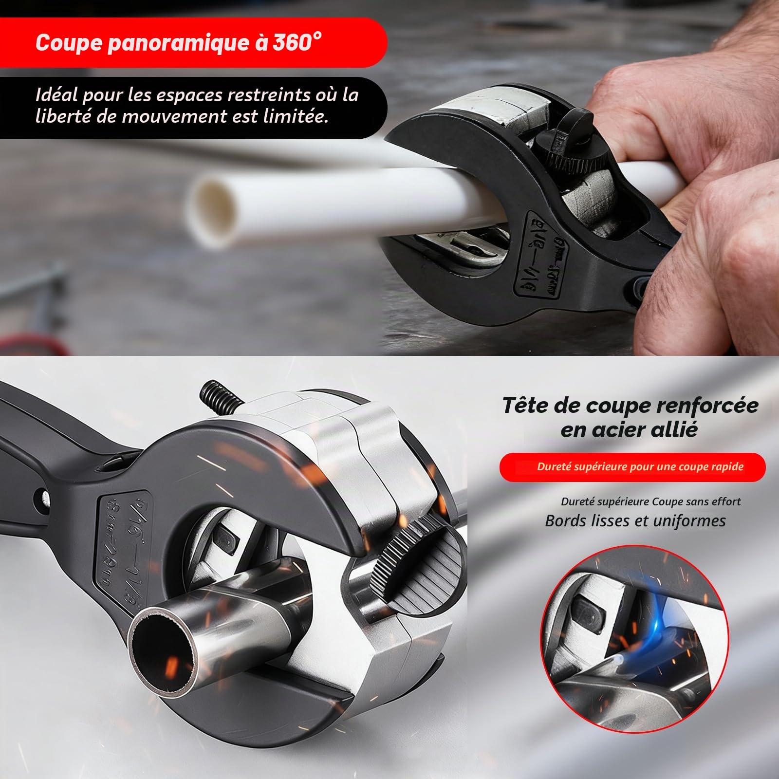 coupe tube à cliquet en acier cuivre 8-29 mm | coupe tube cuivre | coupe tuyau pour acier inoxydable PVC aluminium | avec 3 roulettes de rechange et outils d'ébavurage