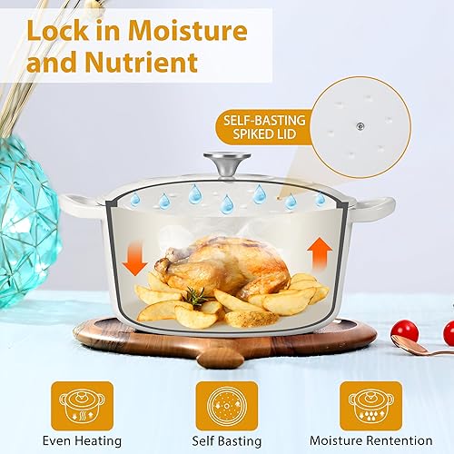 Miniatura 4 de LIANYU Hornos holandeses de hierro fundido esmaltado 6QT con alfombrilla de silicona, azul