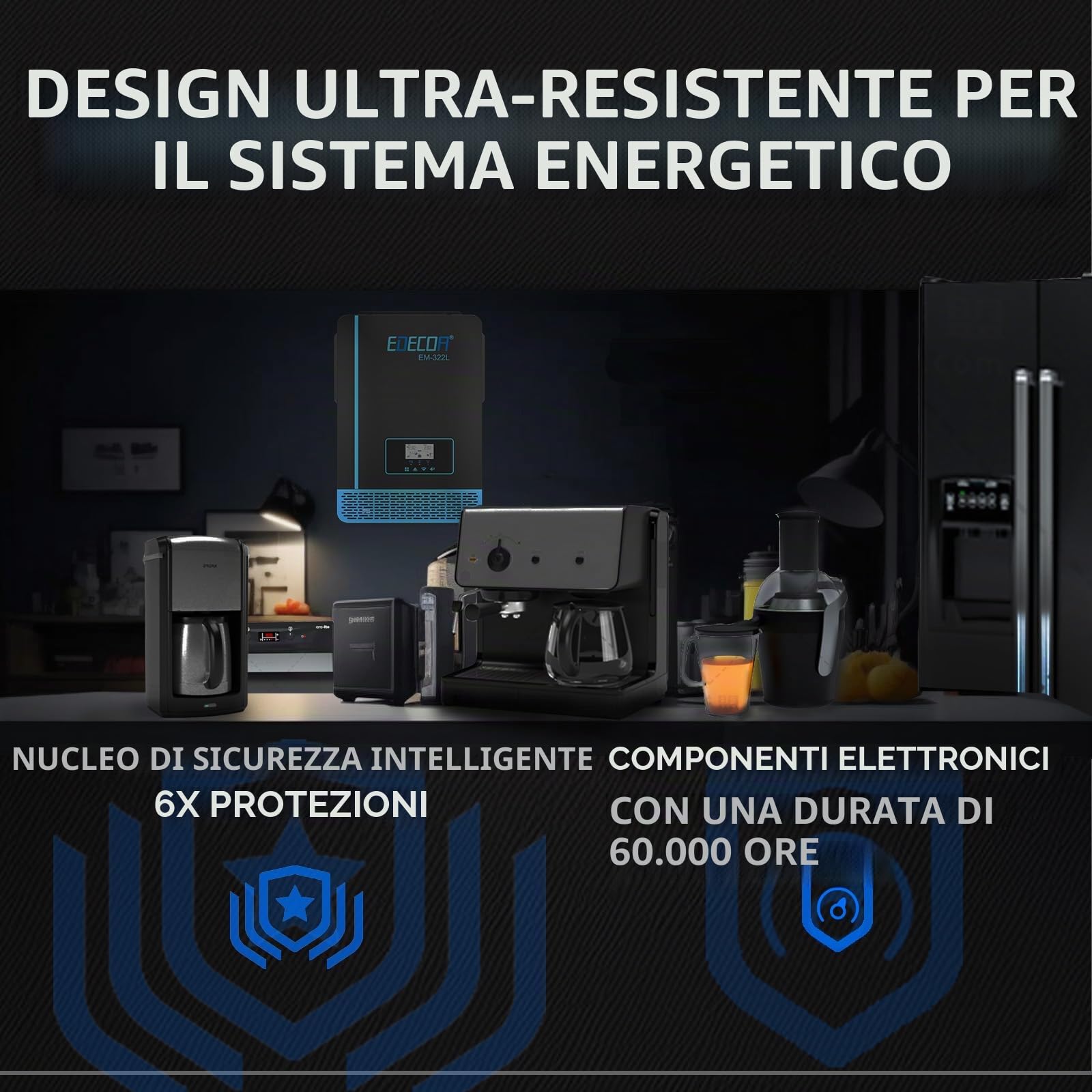 EDECOA 3200w Inverter ibrido da 24v a 230v 3200VA caricatore solare MPPT 60A Onda Pura Off-Grid 30– 150Vdc BMS comunicazione, priorità di rete, regolatore di carica solare