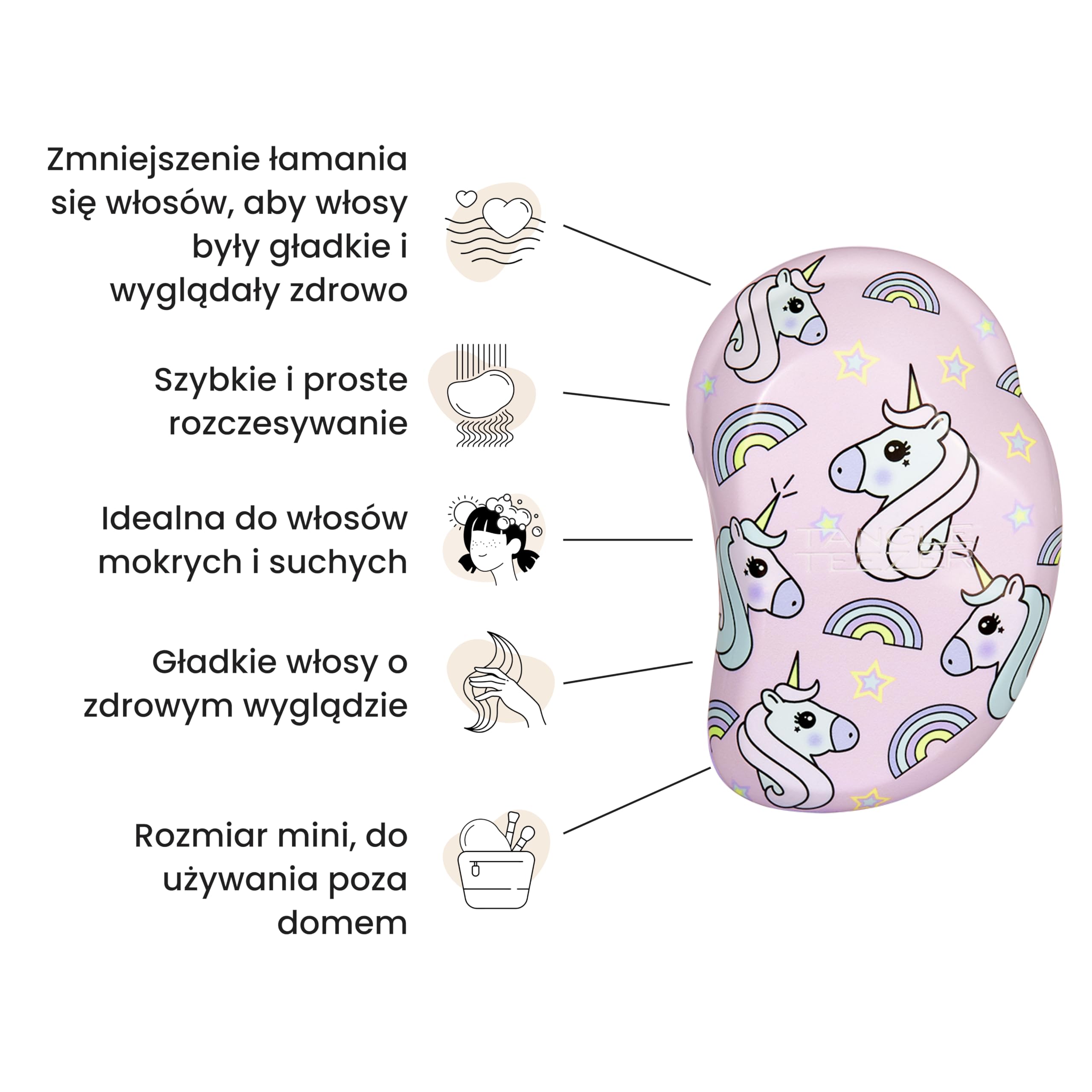 Tangle Teezer Mini Original - do włosów mokrych i suchych - szczotka do rozczesywania do wszystkich rodzajów włosów - idealna szczotka dla dzieci i w podróży - Magia jednorożców