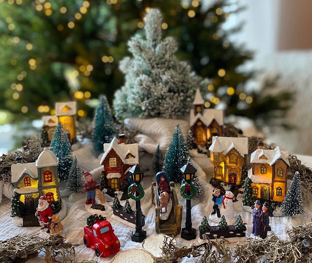 Weihnachtsstadt Winter Village mit LED-Beleuchtung 25 teilig Weihnachtsdorf Küche, Haushalt & Wohnen