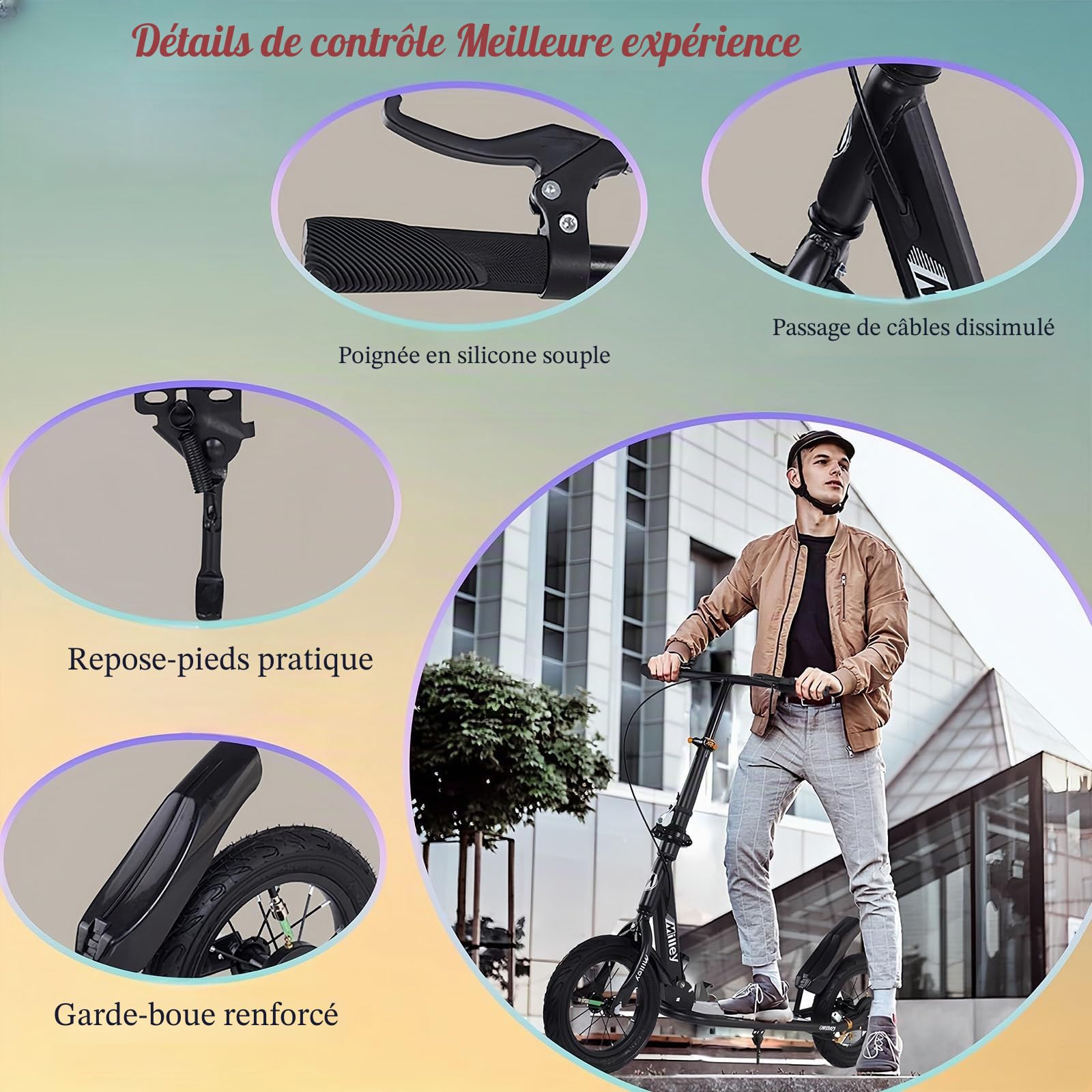 City Scooter 290mm XXL Big Wheel Scooter Adultes, Scooter City Pliable avec Frein à Main et Frein pour Adultes et Enfants, Capacité de Charge 150 kg