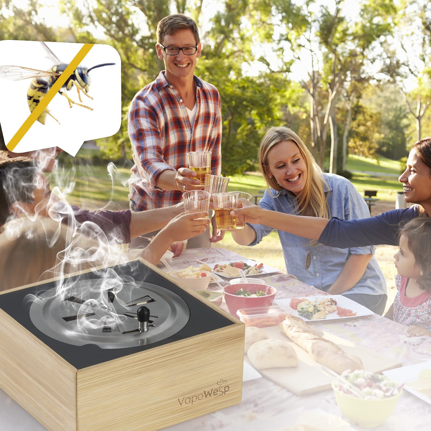 VapoWesp caja de humo contra avispas y mosquitos | Set de inicio incl. 50g de polvo de naranja y romero | Aromatiza el humo de tu café con el VapoPowder