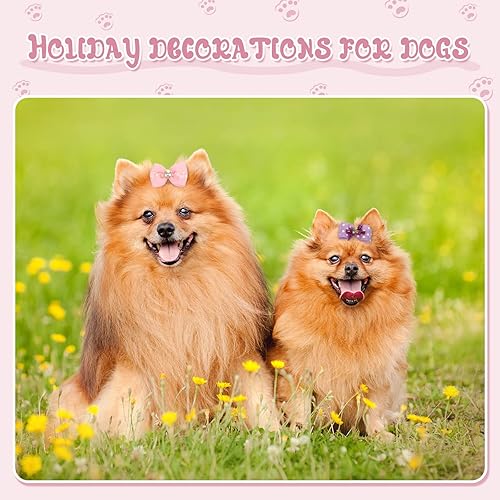 Miniatura 7 de Hanaive 20 lazos para perros de tamaño pequeño para el pelo de cachorro con bandas de goma hechas a mano para cachorros con perlas