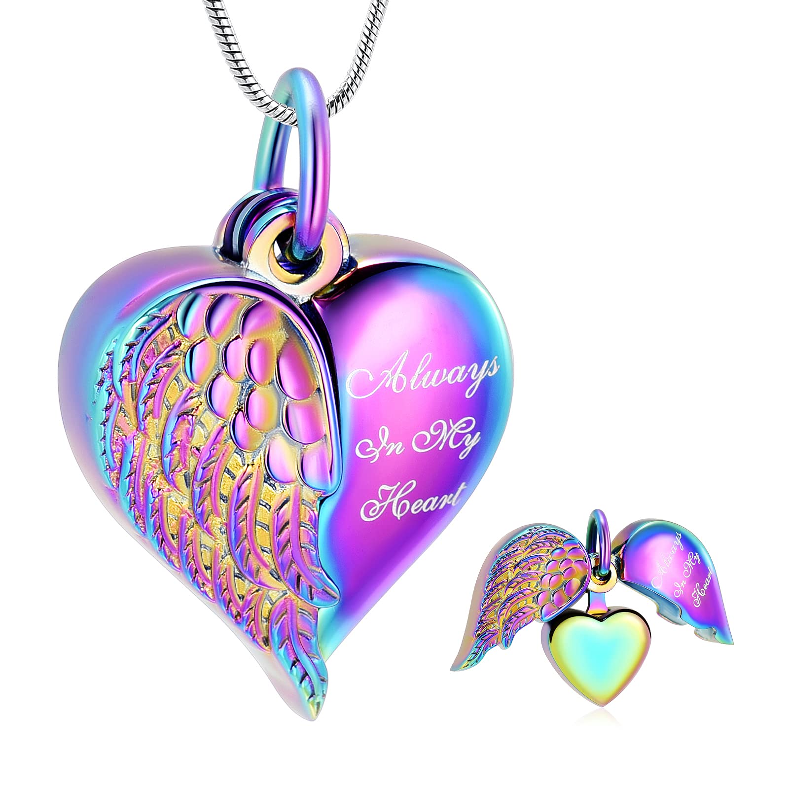 zeqingjw Cremation Heart Urn Necklace Ashes Jewelry for Women Keepsake Memorial Necklace Angel Wing Urn Necklaces for Ashes for Loved Ones