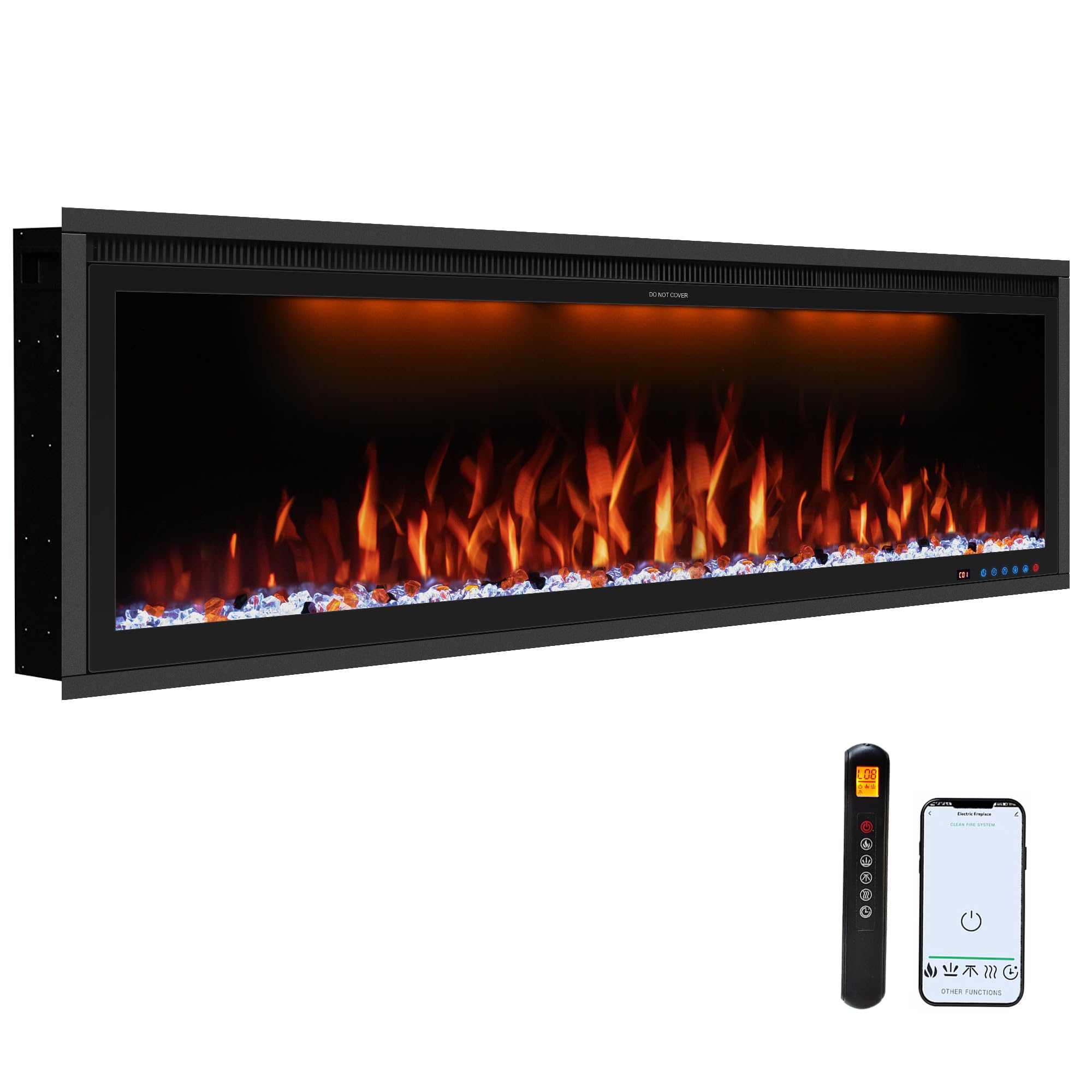 Benrocks 60'' WiFi- Enabled Electric Fireplace Inserts - Alexa & App Control, Slim Recessed & Wall Mounted, 13 * 13 * 3 Flame Color Combinations, 750W