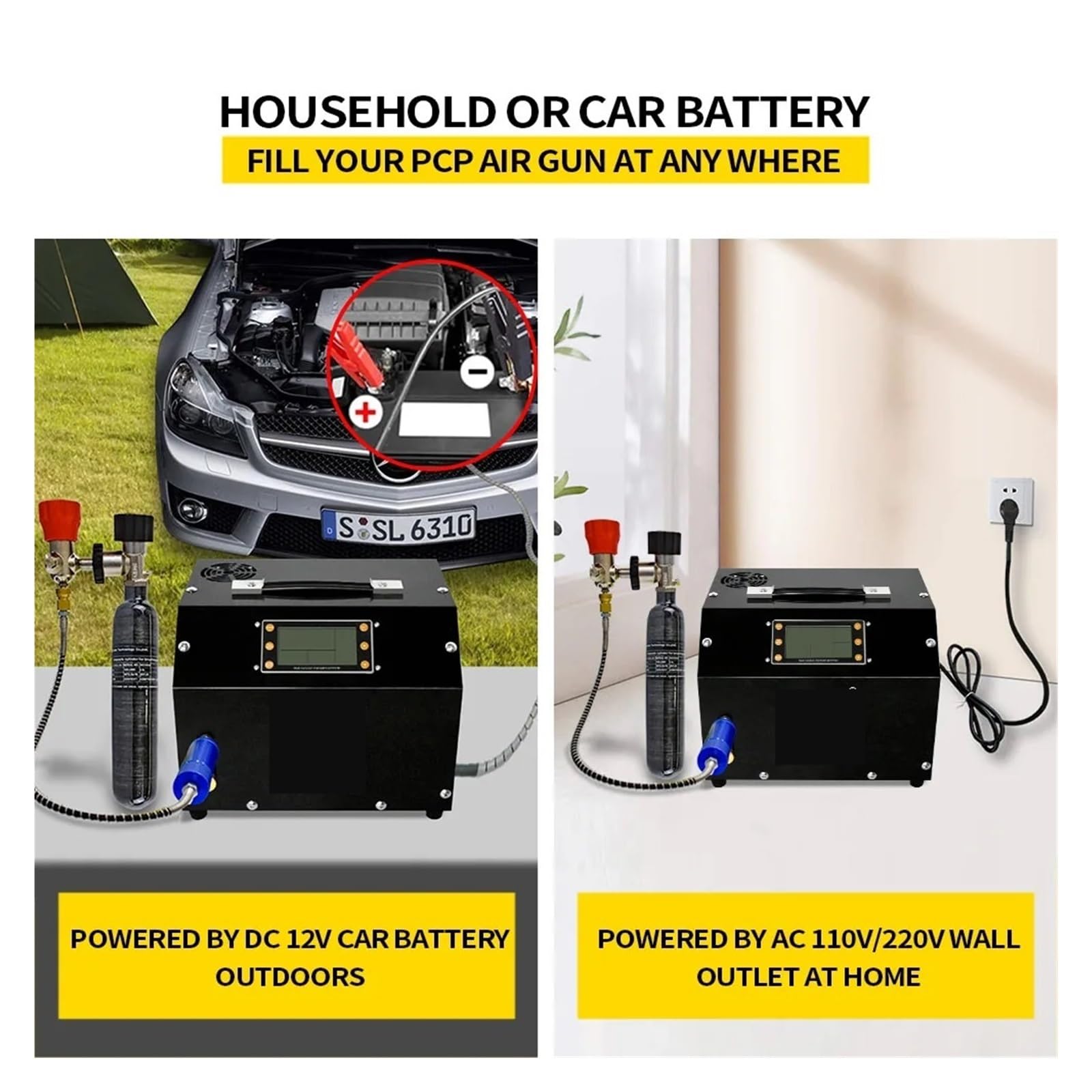 Regulator ciśnienia, TXET063 4500Psi 300Bar przenośna sprężarka powietrza PCP wyświetlacz LCD sterowanie cyfrowe Auto-Stop z zasilaczem 12V PCP(220)