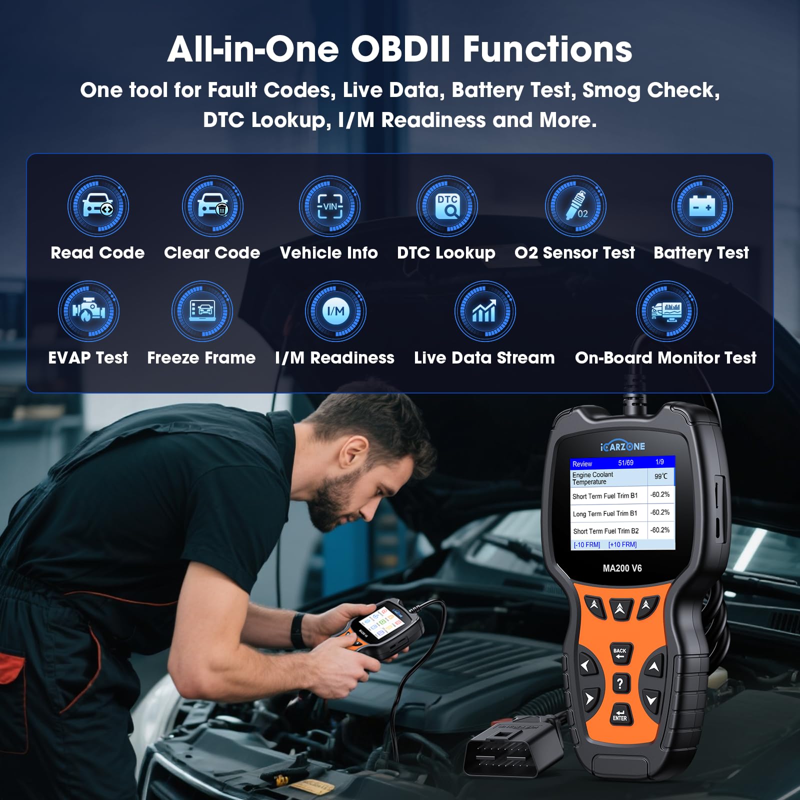 MA200 V6 OBD2 skaner do wszystkich systemów samochodowych, profesjonalny czytnik kodów błędów do większości modeli samochodów