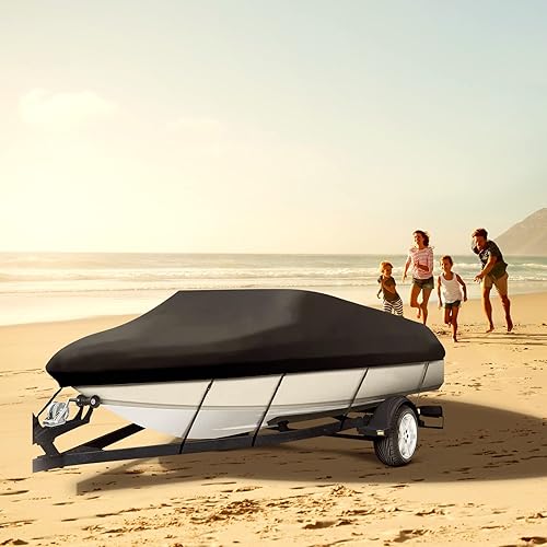 Miniatura 9 de NEVERLAND Funda impermeable para lancha remolcada, resistente al agua, lona de poliéster de grado marino, se adapta a forma de V, casco en V y