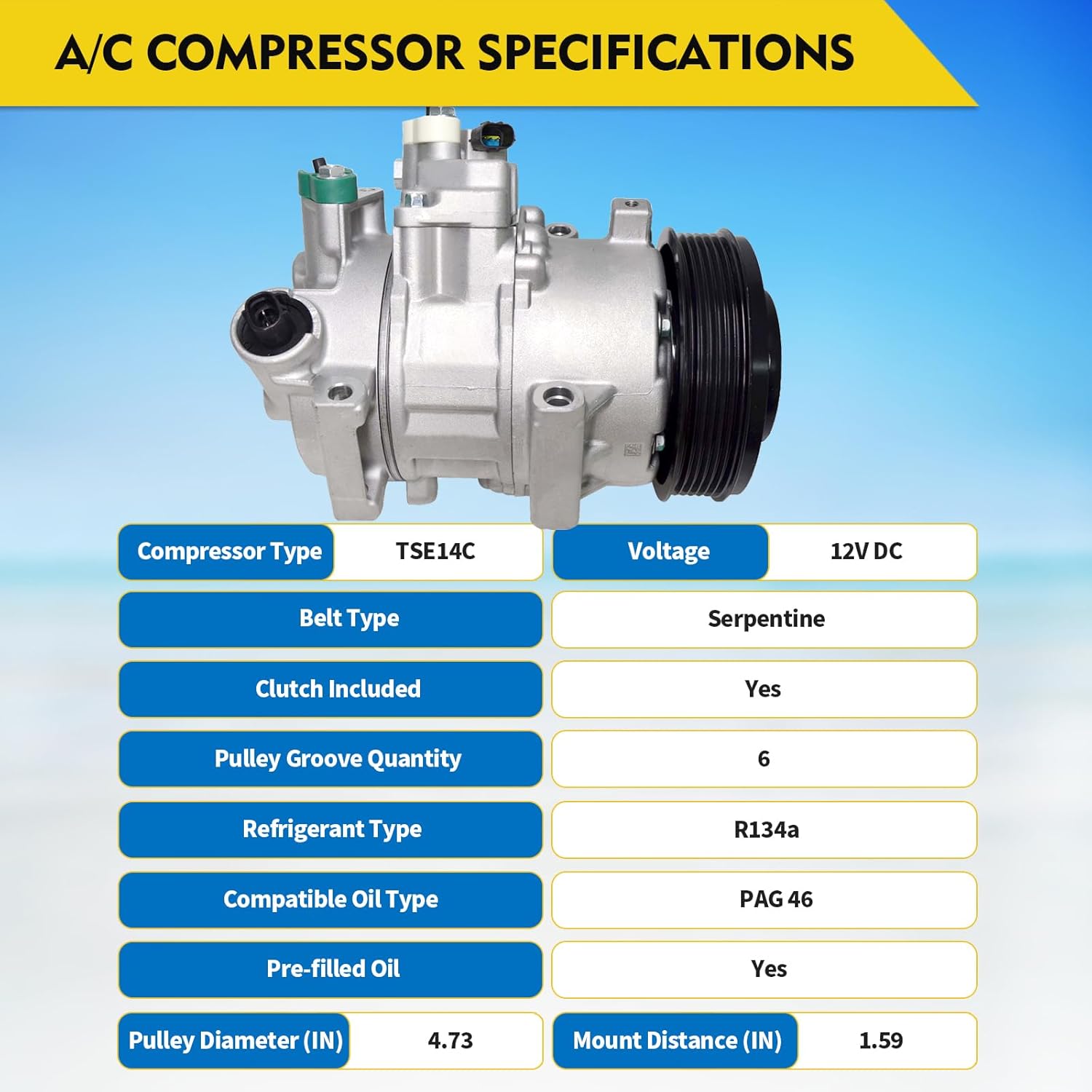 AC Compressor with Clutch Compatible with Toyota Corolla & Matrix 2011-2013, Direct OEM Fit Air Conditioner Compressor with Pre-Filled Oil, Replaces 88310-02710 88310-02711 178322