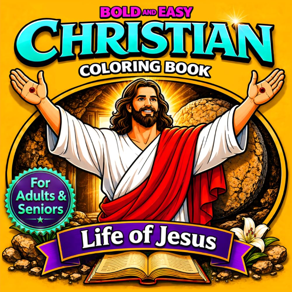 Bold and Easy Christian Coloring Book for Adults :: Life of Jesus – 50 Inspiring Bible Scenes from the Life of Jesus for Relaxation & Stress Relief