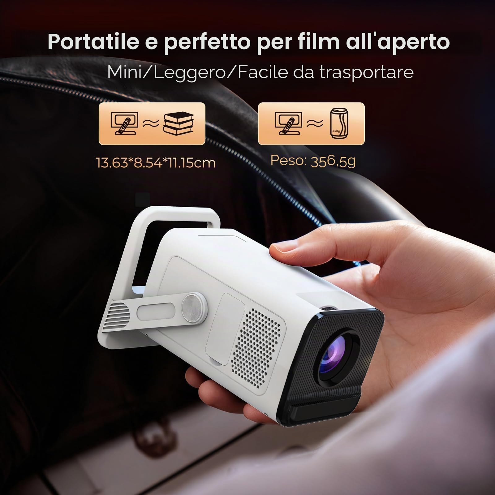[Compatibile con Netflix & Android 13] Mini Proiettore 1080P con WiFi 6 e Bluetooth 5.4, Correzione Trapezoidale Automatica, Supporto 4K, App Integrate - LYNCAST