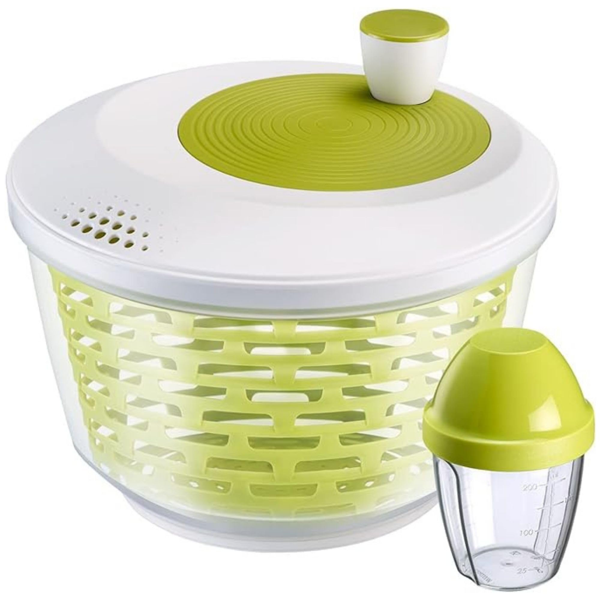 Westmark Salat-Set: 1 Salatschleuder, 4,4 Liter + 1 Schüttelbecher, 0,25 Liter, Kunststoff, BPA-frei, Spinderella, Farbe: Transparent/Weiß/Grün, 243022E7