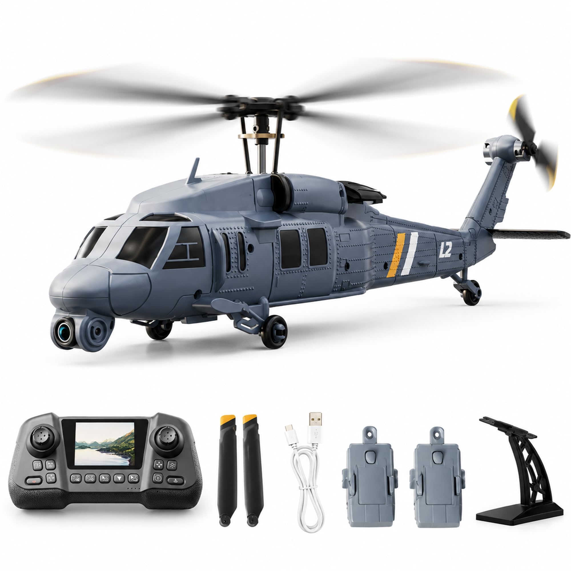 RC Hubschrauber Brushless 4CH mit HD Display Controller und 2 Akkus | Optical Flow, Ein-Knopf-Start/Landung, HD Display Controller, 2 Akkus, geeignet für Indoor-Flug und Erwachsene