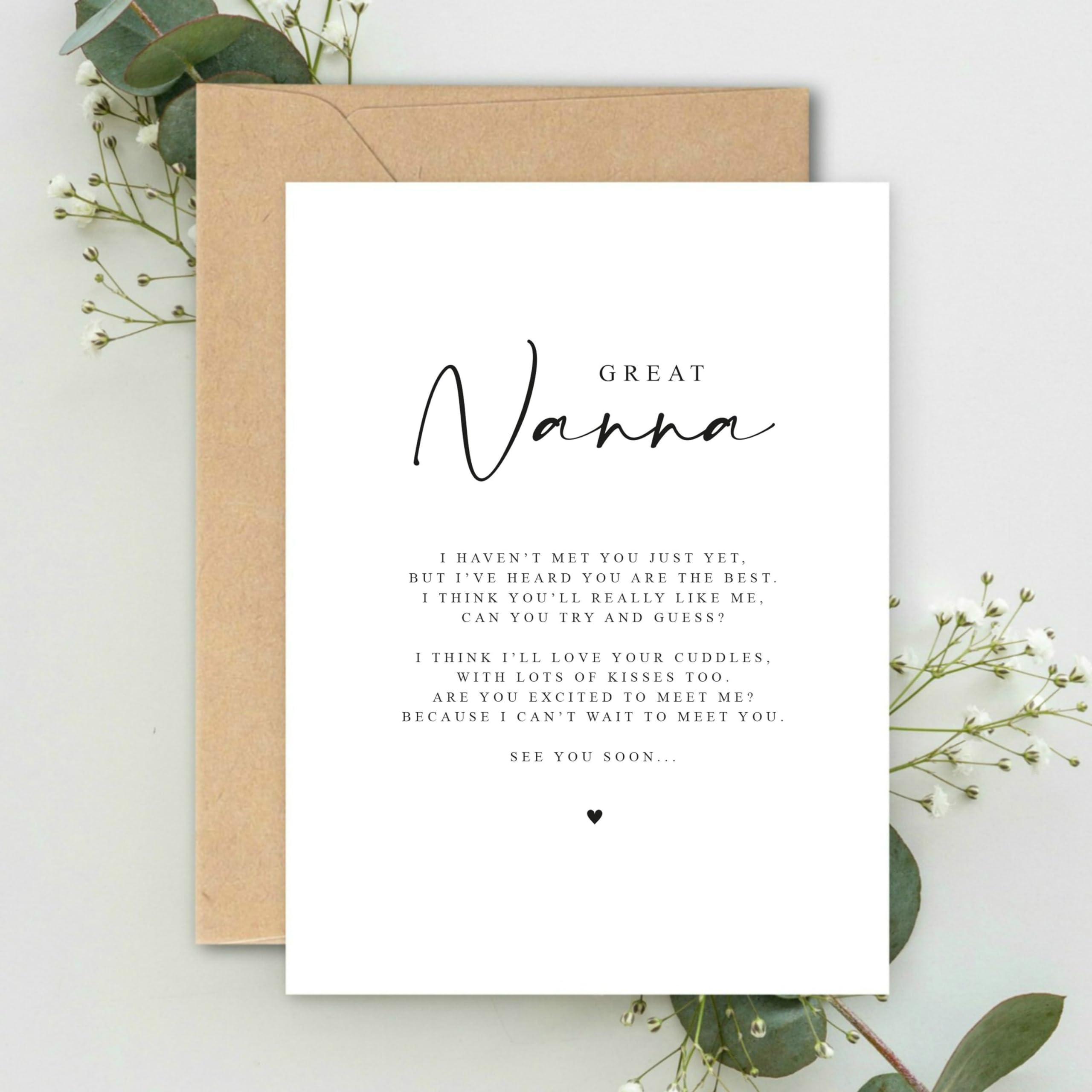 Lula Design Great Nanna to be Poem Pregnancy Announcement A5 Card with envelope, Modern Sentimental Pregnancy Reveal Card