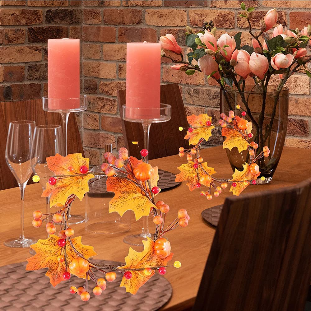 4er Set Halloween Kerzenringe 31cm - Künstliche Blumen Mit Kürbissen & Rosen