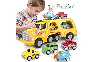 WolVol Big 5-in-1 Transport Car Carrier Truck Toy Set with 4 Pull-Back...