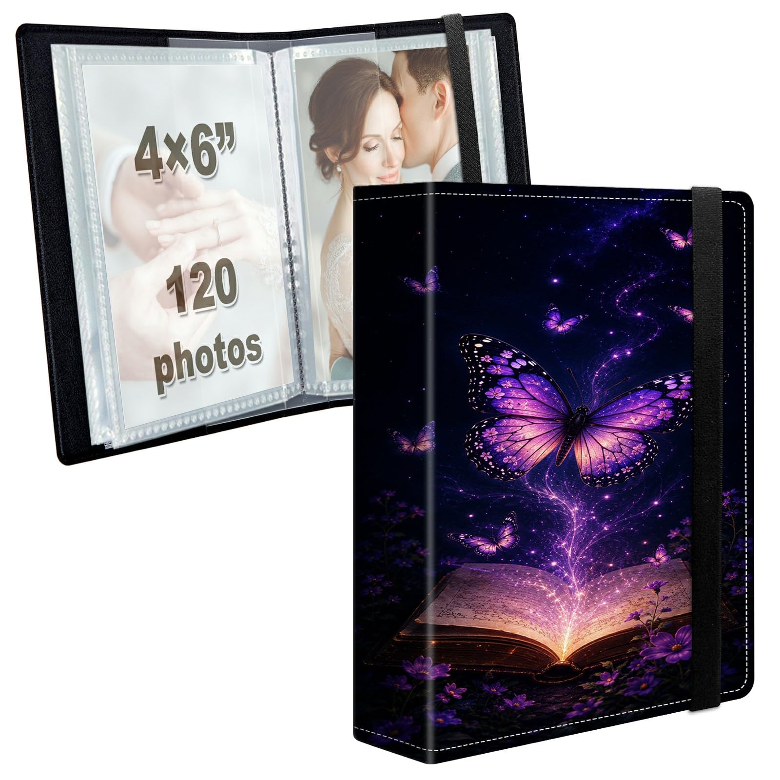 Photo Album 4x6 120 Photos with Strong Elastic Band, Magic Book Butterflies