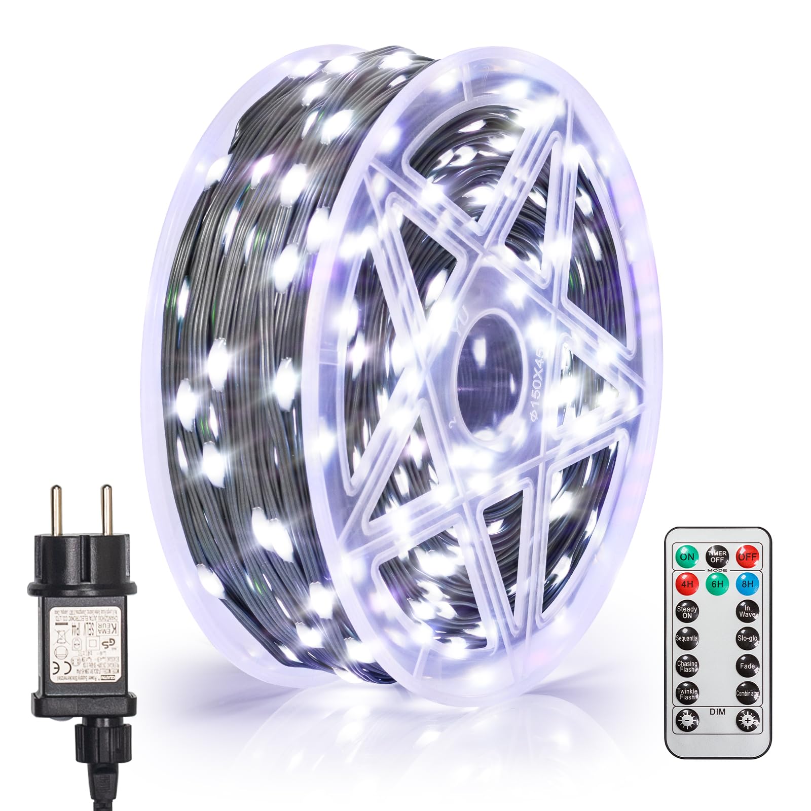 LED Lichterkette Außen 600LEDs Kaltes Weiß, 8 Modi,Dimmbar & Timer mit Fernbedienung, IP65 Wasserdicht, mit Stecker – Ideal für Garten, Balkon, Hochzeit, Party & Weihnachten (Kaltes Weiß, 60 metre)