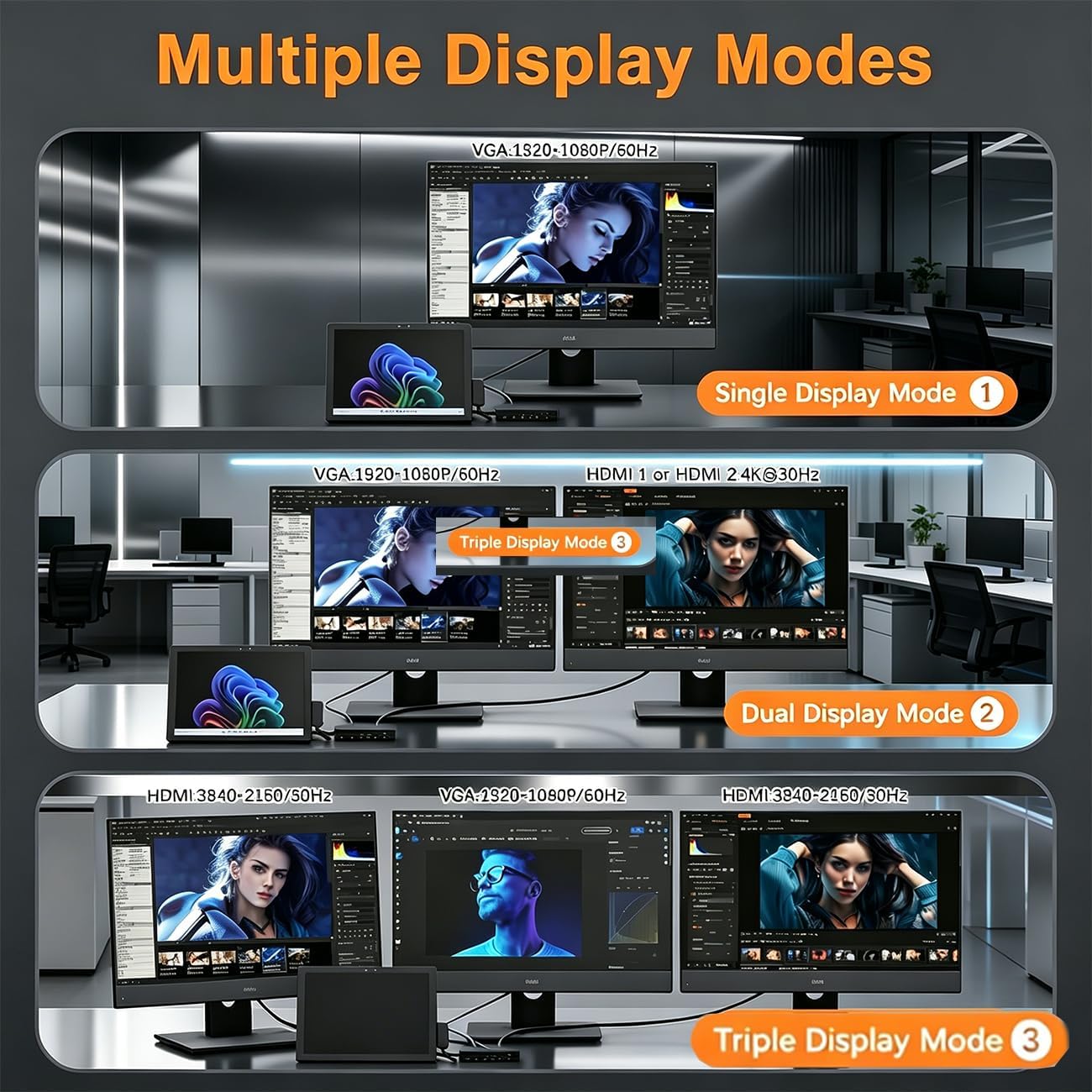 Surface Dock Triple Displays Dual HDMI+VGA with Power Adapter,12 in 1 Surface Docking Station for Surface Pro 12/11/10/9/8/X/7/6/5/4/3,Surface Laptop 7/6/5/4/3/2/1,Surface Book Go Accessories