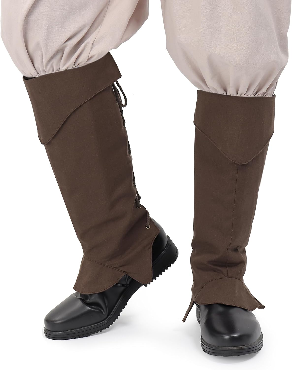 FURPHI Medieval Pirate Boot Covers Steampunk Linen Leg Covers with Lacing Renaissance Costume Accessories