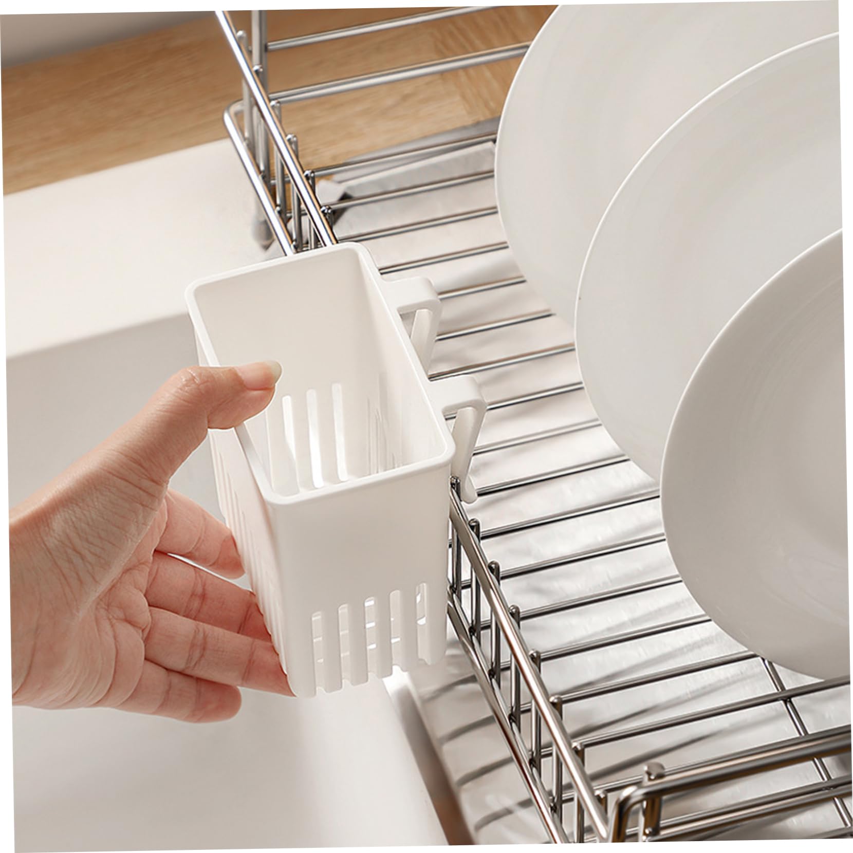 2 estantes de secado de plástico Sil, cesta de cubiertos que ahorra espacio con hoo, nizador de cocina para cuchara, cuchillo, tenedor, fácil secado y Sto Solut