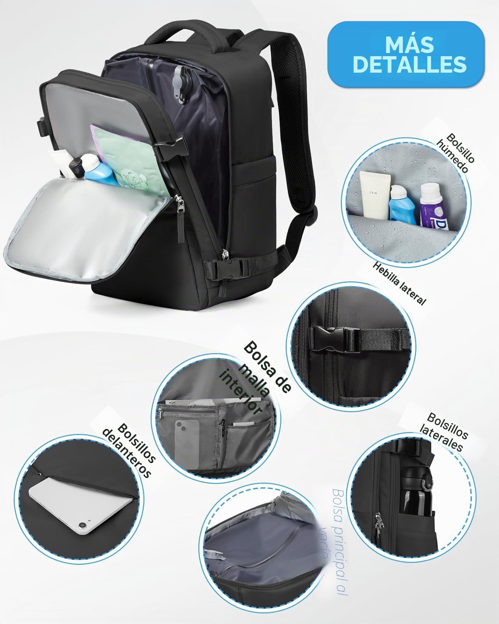 SZLX Mochila al Vacio con Bomba Mochilas Viaje Cabina Avion 40x30x20 Ryanair Vueling Wizzair Equipaje de Mano 40x20x25 Bolsas de Viaje Mujer Maletas 45x36x20 Easyjet Mochila Portátil con USB Hombre