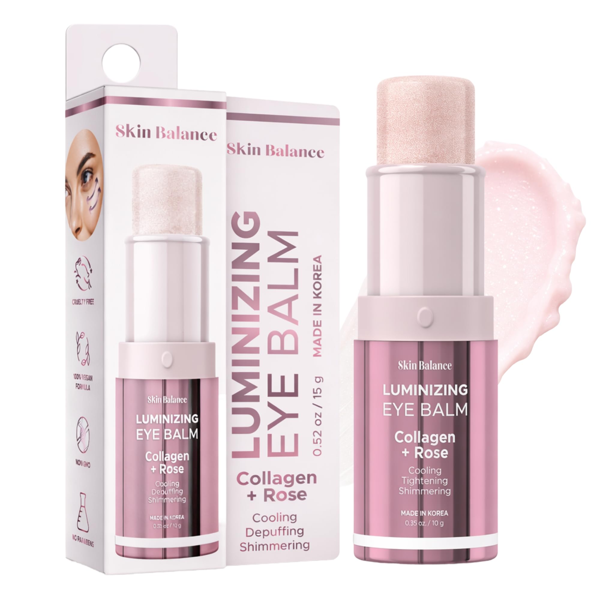 Collagen & Rose Under Eye Balm Stick – Dermatologist Tested, Korean Skin Care – Hydrating, Firming, Cooling Multi Balm For Smoother Looking Skin – Vegan, Clean Beauty, Cruelty Free Collagen + Rose