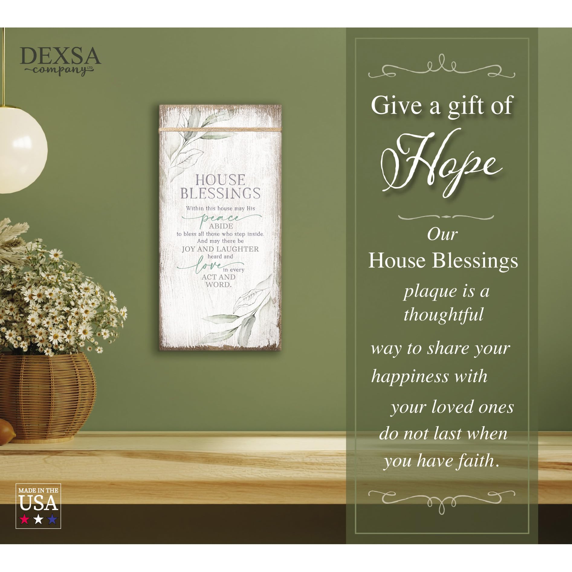 Dexsa Targa In Legno Ispiratrice 'House Blessing' - Decorazione Parete 30x38 Cm - Rustica Con Foro Per Appendere