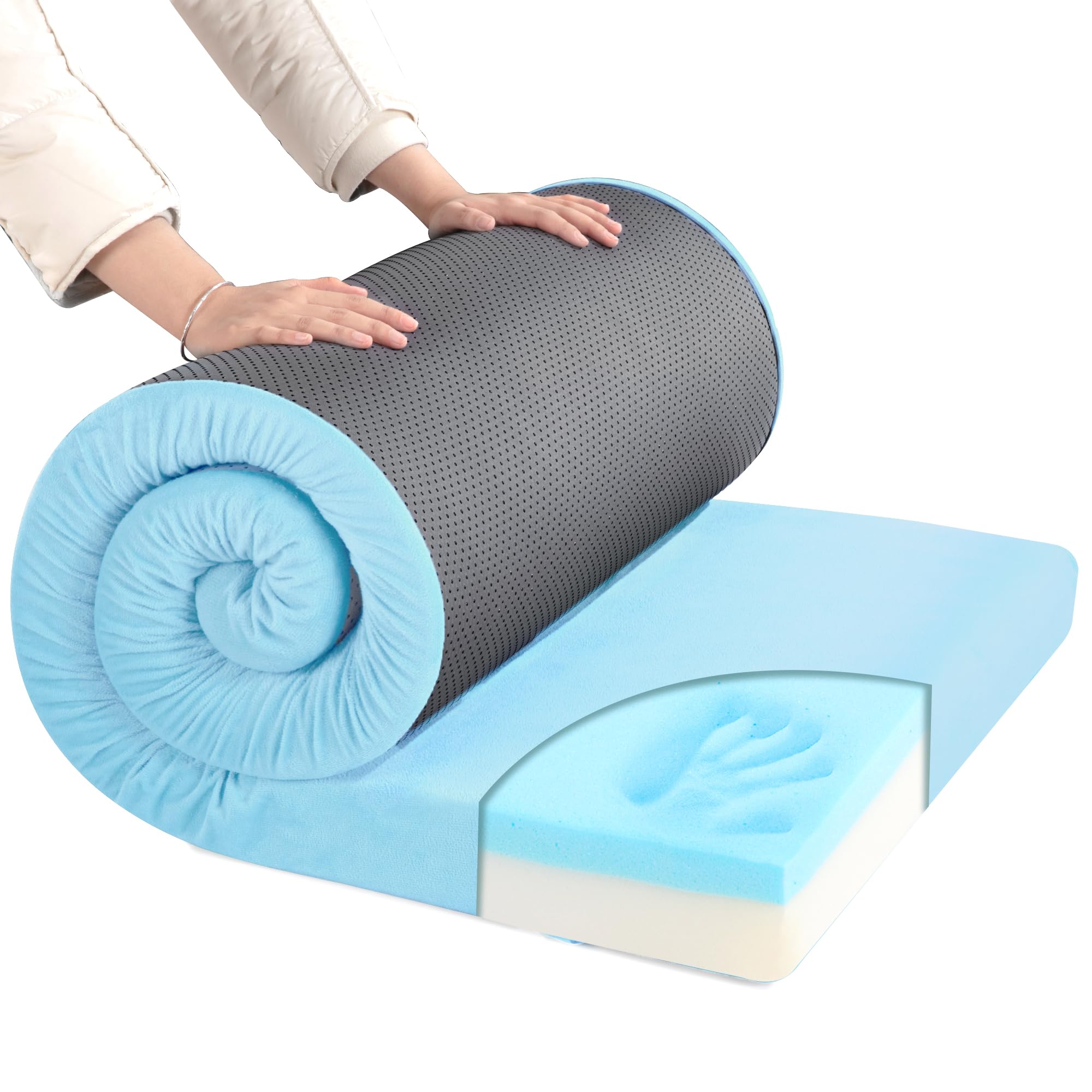 hombys portable memory foam camping mattress for outdoor sleeping, waterproof roll up camping mattress pad mat for travel truck bed tent