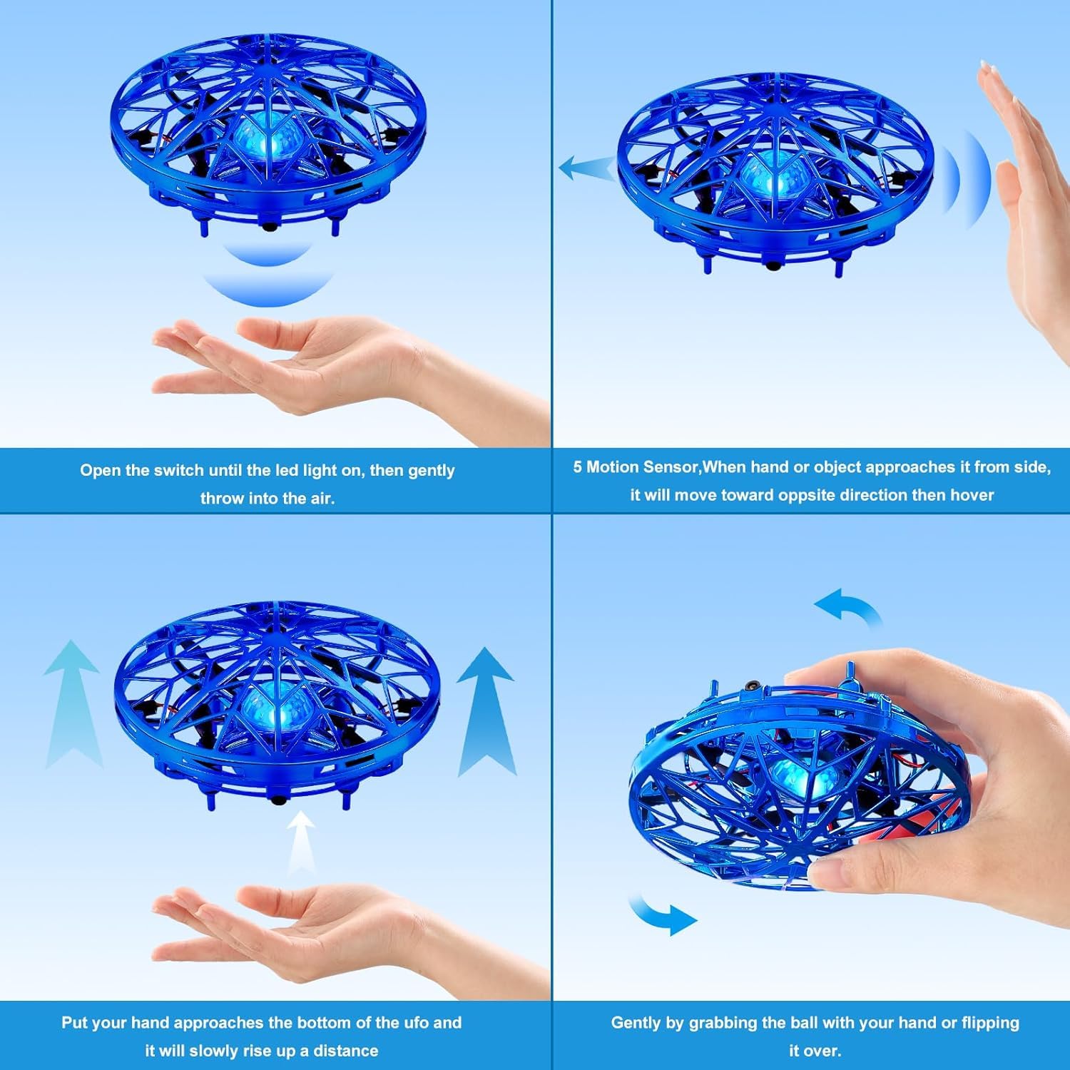 Giocattolo di elicottero volante drone UFO per bambini – Sensore di movimento 360° senza mani con fantastiche luci LED,giocattolo volante a controllo manuale, regalo per ragazzi e ragazze di 6–14 anni