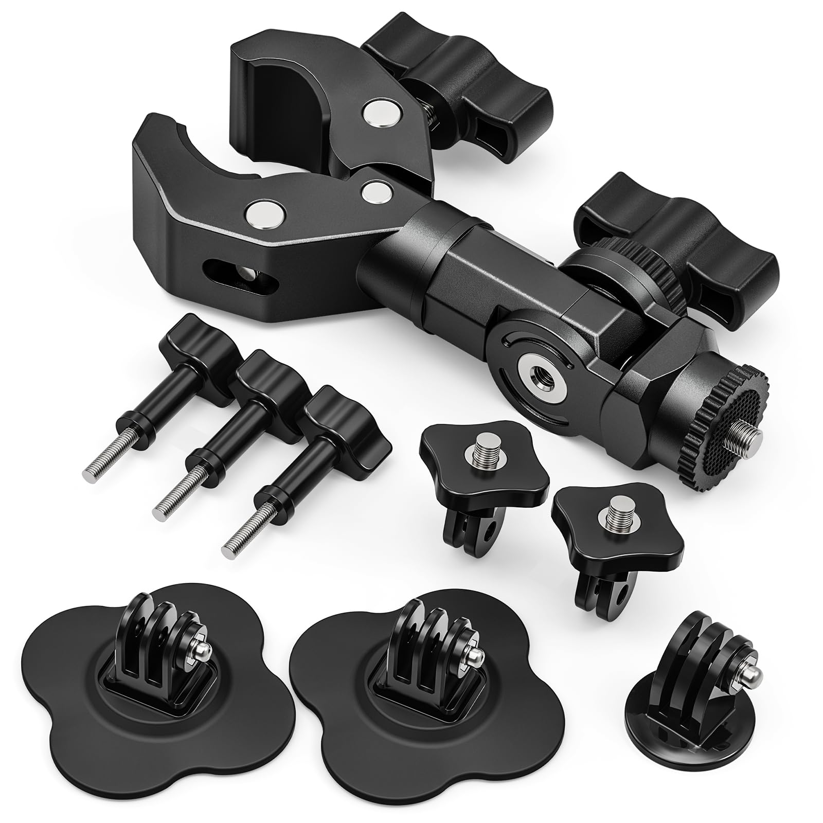 Supporto da moto per Insta 360 X5 X4 X6 GoPro Hero 13 DJI Pocket | Supporto a morsetto per manubrio di moto e 2 supporti adesivi flessibili per casco Insta360 X3 One X2 DJI Osmo Pocket 4/3
