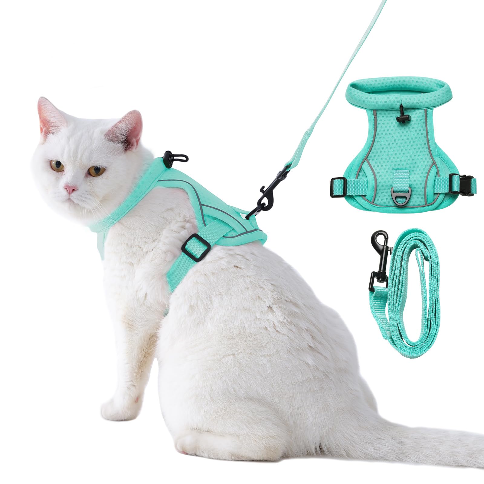 Dotoner Pettorina Gatto Antifuga con Guinzaglio Regolabile, Imbracatura Morbida Traspirante Riflettente per Passeggiate, Set per Gatti Adulti Cuccioli Piccola Media Taglia Avventure all'Aperto
