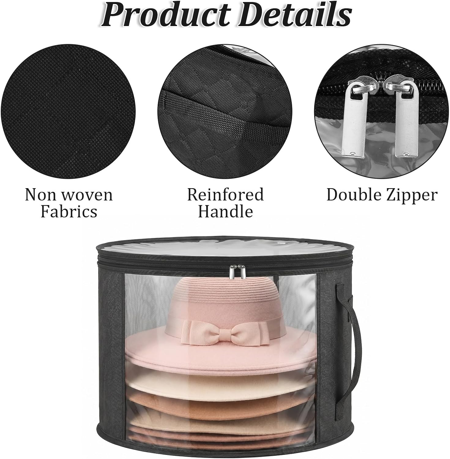 Oversized Clear Hat Storage Box for Cowboy Hats, 6-Pack Hat Organizer Bag with Handles, Foldable Closet Case for Wide Brim Sun Caps, Travel Storage Solution for Men Women, 17.3"W x 17.3"L x 11"H
