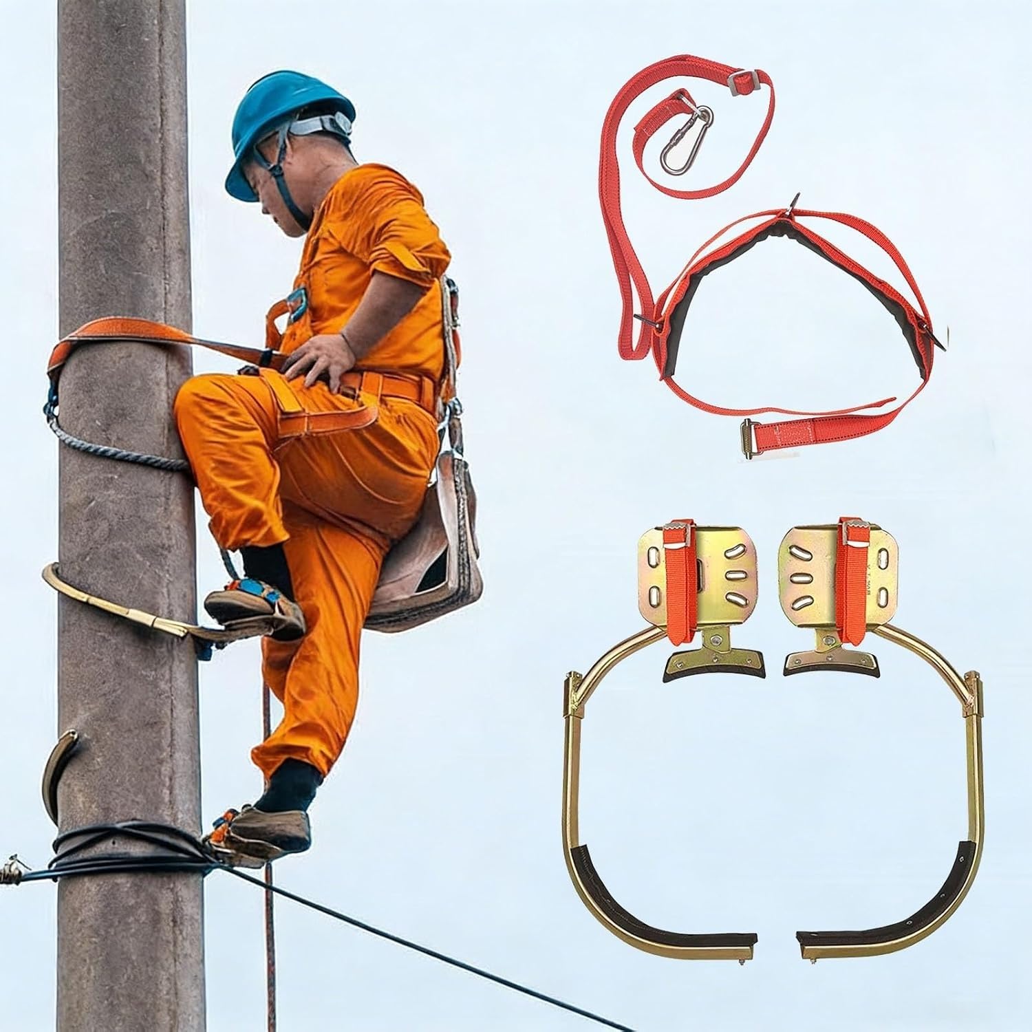 Genérico Equipo y arnés for Escalar Postes de Alambre, Hebilla pie Seguridad Acero al Carbono for hormigón, Gancho portátil for Trabajo en árboles