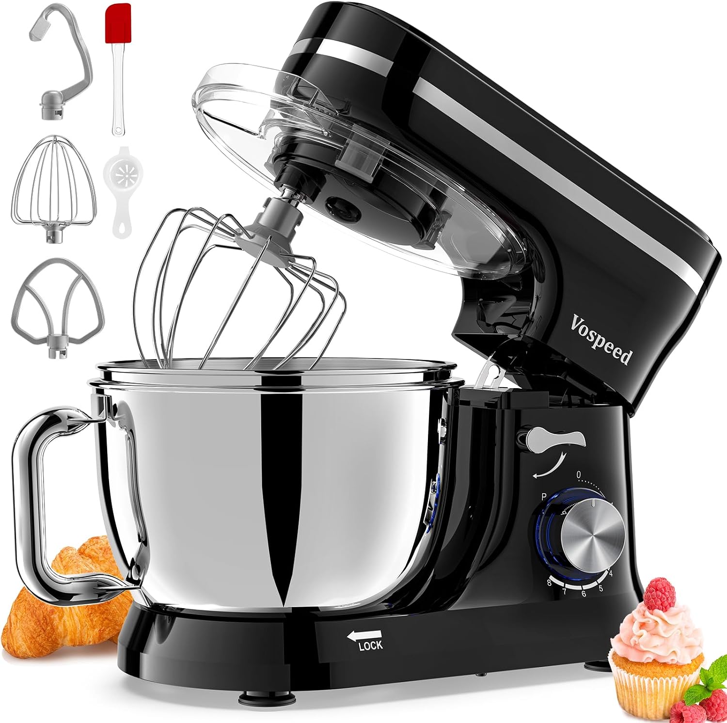 Vospeed Stand Mixer, 4.5L+5L Bowls 8-speed 1000W Tilt-Head Food Mixer 4.73 litres… — best stand mixer UK
