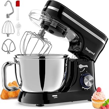Vospeed Stand Mixer, 4.5L+5L Bowls 8-speed 1000W Tilt-Head Food Mixer, Kitchen Electric Mixer with Dough Hook, Whisk, Beater, Splash Guard Black