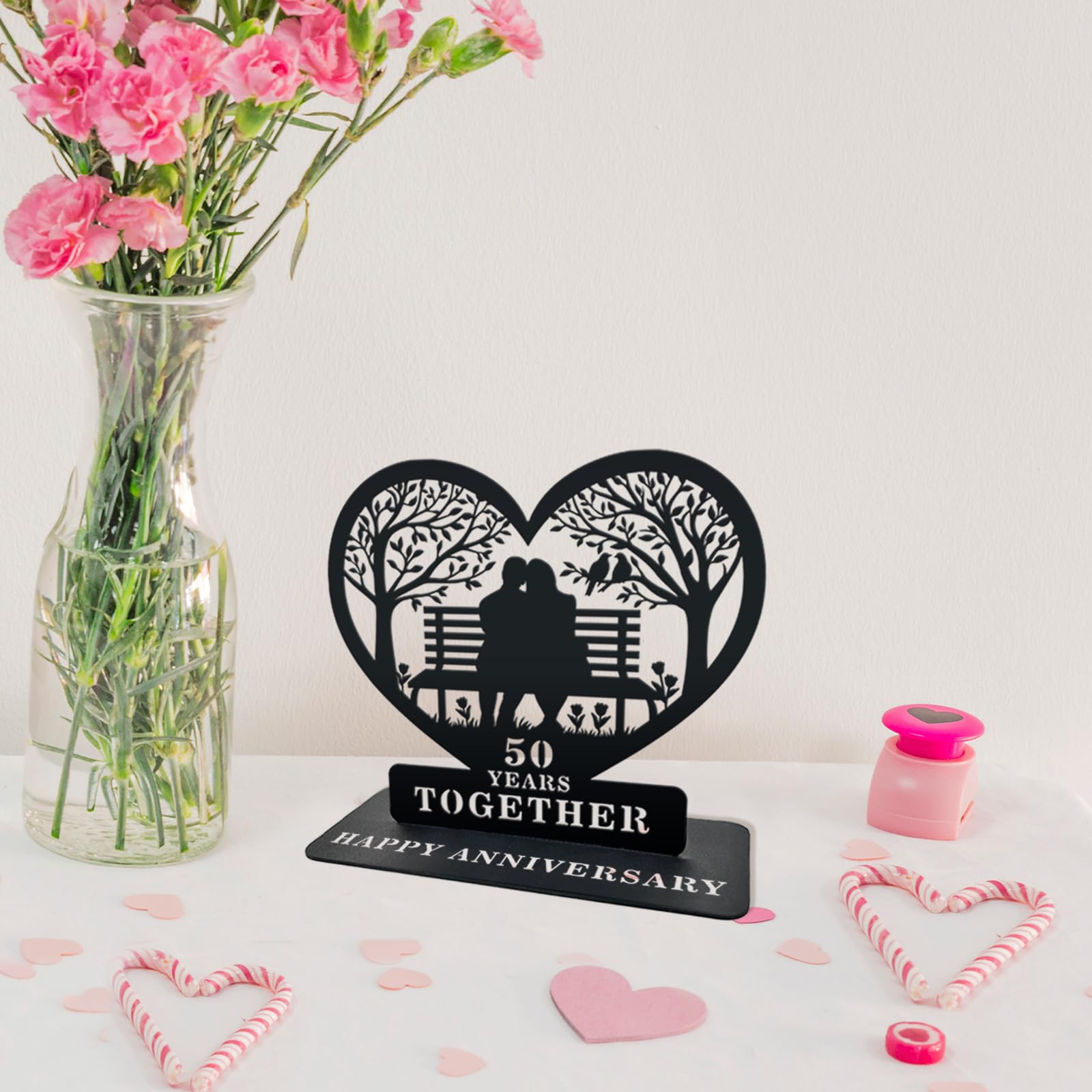 Golden Anniversary Wedding Gifts for Couple, 50th Wedding Metal Tabletop Decor with Engraved Heart, Timeless Home Keepsake for Parents,Couple,Friends