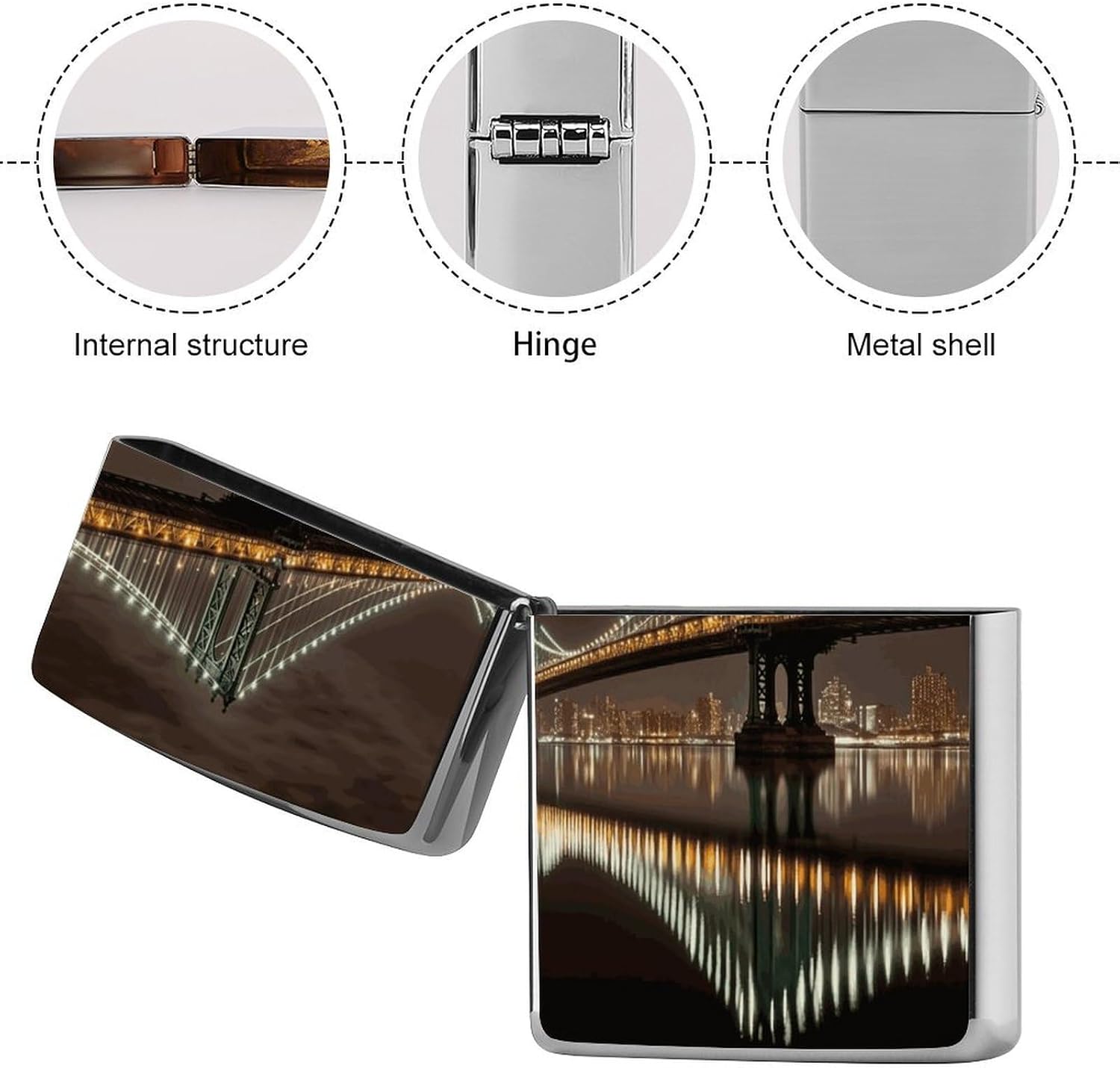 New York Manhattan Bridge Night Lighter Case Cover Holder Lighter Sleeve