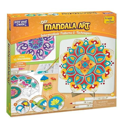Imagimake DIY Mandala Art Kit for Girls 9-12 | Coloring & Painting Art Kit Set with Water Brush Pen & Stamps | Crafts & Gifts for Kids Age 10-12