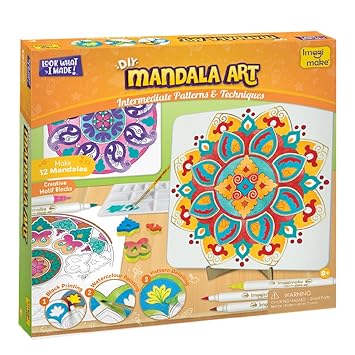 Imagimake Mandala Art Kit | Art and Craft kit for Girls 9-12 | Coloring & Painting kit Using Water Brush Pen & Stamps | Toys for Kids | Gifts for Girls Age 10-12