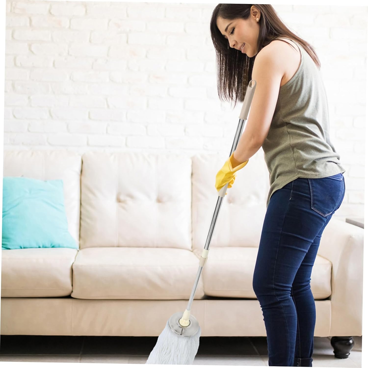 Detachable Rotating Mop Handle with Telescopic Rod Tray for Easy Cleaning Compatible with Mop Head for Rotary Mop Bucket