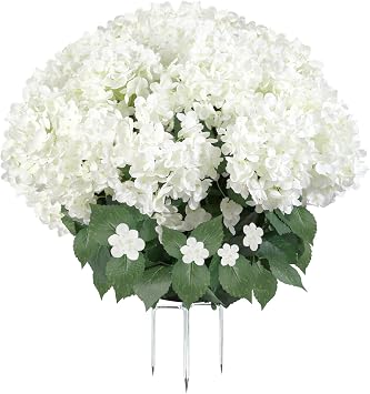 Artificial White Hydrangea Bush for Outdoors, 18 Inch UV Resistant Faux Hydrangea Flowers, Outdoor Artificial Plants, Front Porch Decor, Garden Flowers, Patio Landscaping Decorations